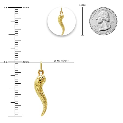 Gold Large Italian Horn Charm - 10 Karat Gold - Diamond Cut Italian Horn Pendant - Dangle Charm3