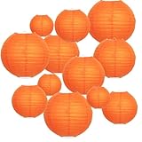 Orange Paper Lanterns 12 Pcs Assorted size of 6' 8' 10' 12' Chinese Round Paper Hanging Decorations Lanterns Lamps for Home Decorations, Parties, and Weddings