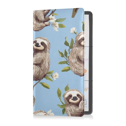 Pu Leather Registration and Insurance Card Holder Men Women Auto Truck Comparment Accessories Case for Essential Document, Driver License, Cards Cartoon Sweet Sloth