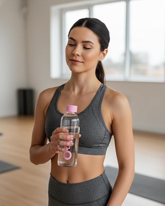 Image of 500 ml Glass Water Bottle | Reusable Drinking Bottle | Leakproof Glass Bottle | BPA-Free | Clear Glass Bottle (Pink)