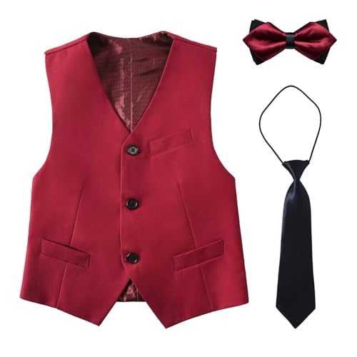 Boys Light Burgundy Vest Formal Suit Vest with Bowtie and Tie Toddler Tuxedo Ring Bearer Outfit Size 14