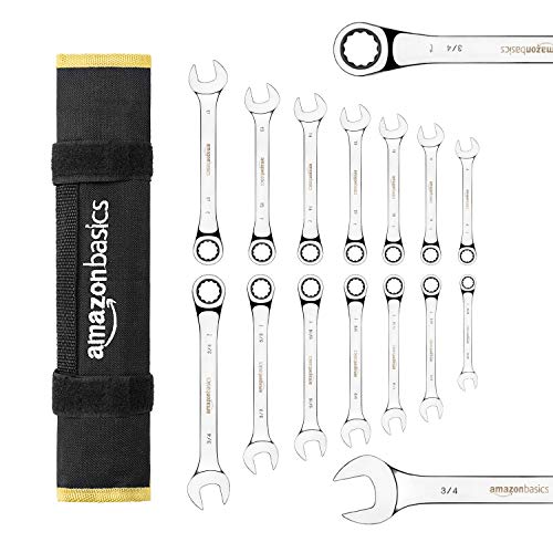 Amazon Basics Ratcheting Wrench Set - Metric and SAE, 14-Piece