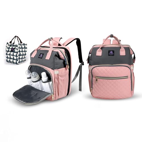 Image of Generic Diaper Bag Backpack— Multifunctional Waterproof Diaper Bag with Pad, Large Capacity Portable Travel Baby Bag (Pink)
