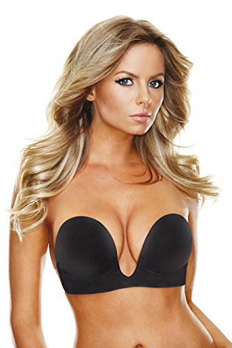 DivaBra® DB003502-BLK Sujetador Push-Up Sin Tirantes de Alas Laterales Adhesivas Trasparentes Escote Profundo Color Negro Talla C