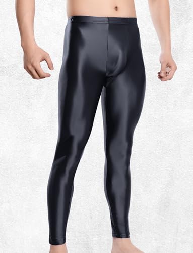 FEOYA Mens Oil Shiny Glossy Compression Pants Stretchy Nylon Smooth Leggings Tights Pants for Yoga Running Gym Workout3