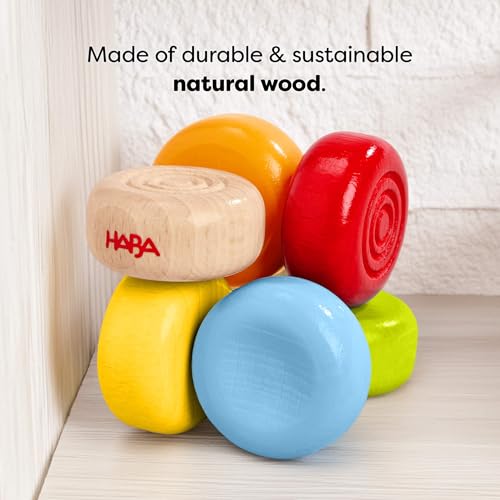 Image of HABA Color Drops Wooden Grasping & Baby Teether Toy - Sensory Toys for Babies & Rattle with Elastic Threading for Ages 6 Months and Up