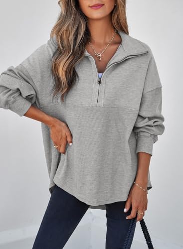 Image of SHEWIN Women Fall Sweatshirt Casual Half Zip Pullover Fall Top 2026 Clothes
