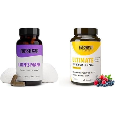 FreshCap Mushrooms Supplement Wellness Bundle: Lions Mane Capsules & Ultimate Mushroom Complex Gummies for Brain and Immune Support Cover