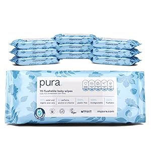 Pura Doorspoelbare Babydoekjes (10 Pakjes van 70 Doekjes, 700 Doekjes), 100% Plasticvrij, Biologisch Afbreekbaar