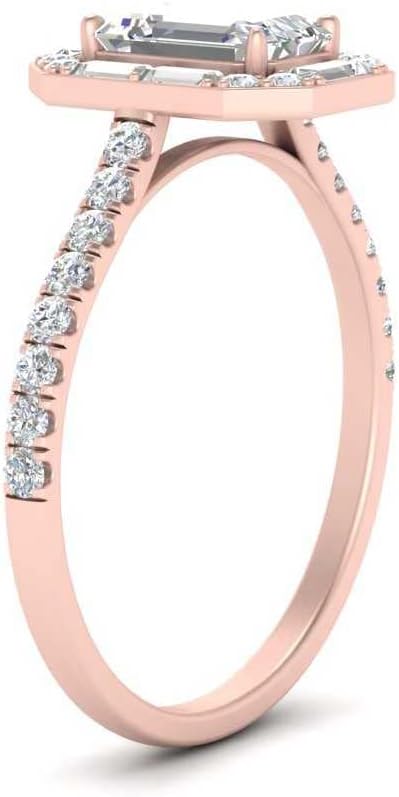 Choose Your Color Emerald Shape 14k Rose Gold Plated Art Deco Emerald Cut Halo Ring Halo Ornaments Surprise for Wife Symbol of Love Clarity Comfortable Rings : US Size 4 to 12
