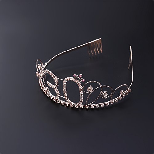 Frcolor Coroa feminina de 30 anos tiara cristal strass com pente (ouro rosa)