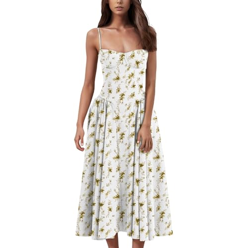 2025 Womens Corset Dress Elegant Spaghetti Strap Bustier Midi Dre...
