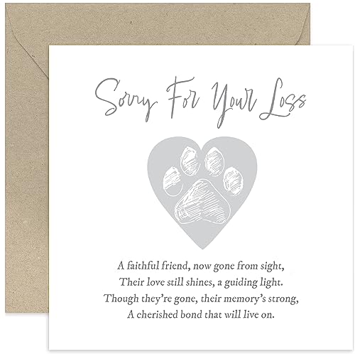Old English Co. Sympathy Cards - Thinking of You Card - Loss of Dog, Cat, Pet - Pet Death Condolences Card - Deepest Sympathy Sorry For Your Loss Card - Heart Paw Print Poem Design | Blank Inside
