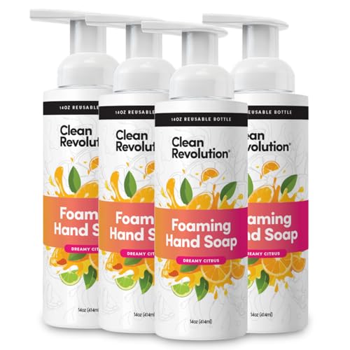 Image of Clean Revolution Foaming Hand Soap Refill with Real Essential Oils, Moisturizing Sulfate-Free Hand Soap, Ready-to-Use Foam Soap Refill for Kitchen & Bathroom (Dreamy Citrus) 14 oz, Pack of 4