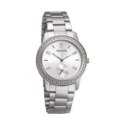 Sonata Multifunctions Silver Dial Women Watch With Metal Strap-8165SM02