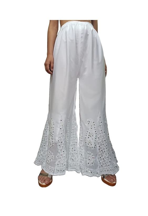 RaniArts Plazoo Pant Sarara Lucknow Chikankari fine Hand Embroidered with Attractive Mirror Work Georgette Palazzo for Women & Girls-picture-38