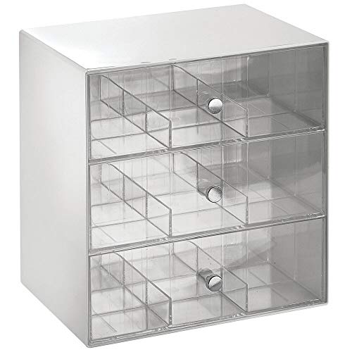 Mdesign Plastic Tea Bag Caddy Box Storage Container Organizer Holder With 3 Drawers - For Kitchen Pantry, Cabinet, Countertop - Holds Coffee, Sugar Packets - Lumiere Collection, Light Gray/Clear #TOP6