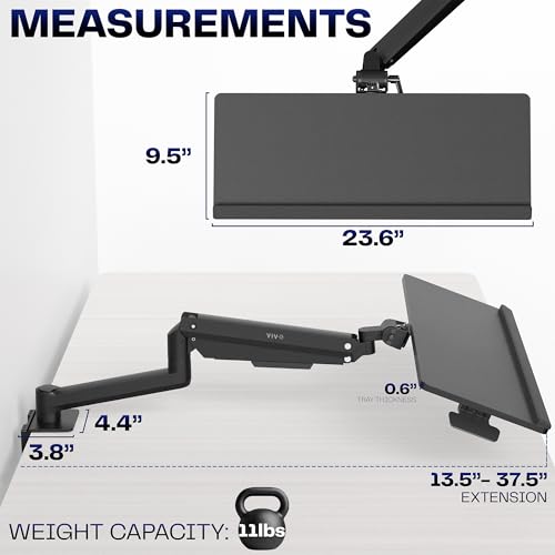 Image of VIVO Sit-Stand 24 Inch Pneumatic Spring Keyboard and Mouse Tray Clamp-on Desk Mount, Counterbalance Height Adjustable Typing Platform, Ergonomic Tilt, Black, MOUNT-KB35CP