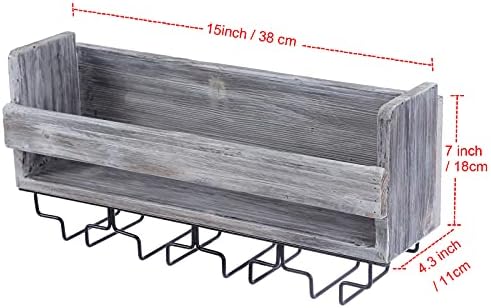 Satauko Wooden Wine Rack for 4 Long Stem Glass Storage, Wall Mounted Wine Bottle Holder for Living Room Display, Rustic Floating Wine Shelf Organizer for Home Kitchen Décor.(Gray)