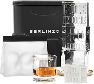 Berlinzo Premium Clear Ice Cube Maker with Conversation Ice Prints – 2 Large 2.1" Crystal Clear Ice Squares – Giftable Idea for Party, Game Night & Just for Fun – Includes Storage Bag (Non-Electric)
