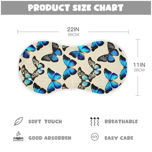 Blue Butterflies Muslin Burp Cloths for Baby 4-Layer Absorbent Cotton Large 22" x 11" Soft Spit Up Rags for Newborns Boys Girls, 2 Pack2