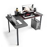 DlandHome Gaming Schreibtisch L Form Großer Gaming Tisch mit Mausunterlage Eckschreibtisch Gaming Winkelschreibtisch Computertisch, Bürotisch Ecktisch Studie PC Tisch Workstation 156 cm + 110 cm Noir
