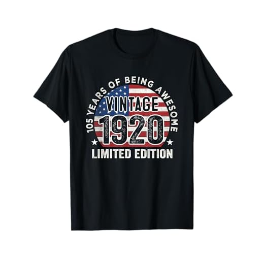 Regalos de cumpleaños 105 para hombre, bandera vintage de 1920 y 105 años de edad Camiseta