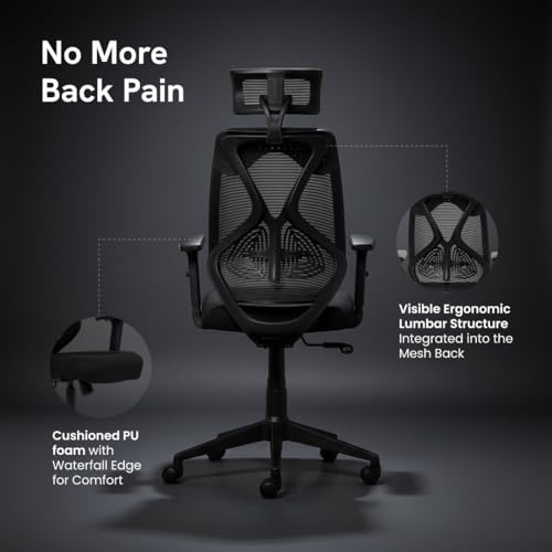 Image of NROC Metal Mesh Back Executive Office Chair - Ergonomic Design with Adjustable Height, Durable and Breathable Seating for Office Work | 64x 61x119 cm | (Black)