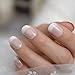 Salon French Nail Tips Short Round Ombre Acrylic French False Nail Set Glittering Nude White Press On Nail Full Cover Fake Artificial Fingernails 24 Ct For Women Girls