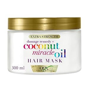 OGX Coconut Miracle Oil Hair Mask (1 x 300 ml), mascarilla reparadora anti frizz con aceite de coco, esencia de tiaré y extracto de vainilla, sin sulfatos ni parabenos para cabello seco y dañado
