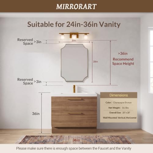 Image of MIRRORART Contemporary 20x28'' Scalloped Gold Bathroom Mirror