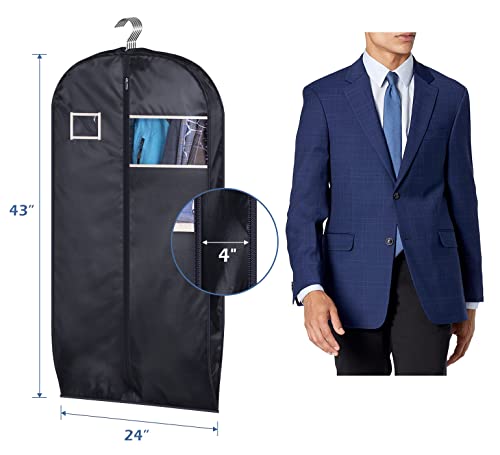 Sleeping Lamb Water Resistant Suit Bags For Men Travel Gusseted Garment Bags Foldable Closet Hanging Clothes Storage For Coats, Jackets, Shirts, 43'', Black #TOP5