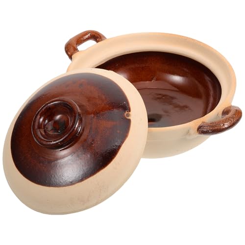 DECOMELODY Casserole en Terre Cuite 500 Ml, Marmite Traditionnelle Double Poignées, Pot de Cuisson pour Ragoûts et Soupes, Casserole Cuisine Résistante la Chaleur, Ustensile Ménager