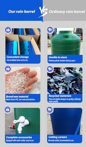Eco-Friendly Portable Rain Barrel for Rainwater Collection - Water Storage Container with Filter & Overflow Kit, Ideal for Gardens & Outdoor Use