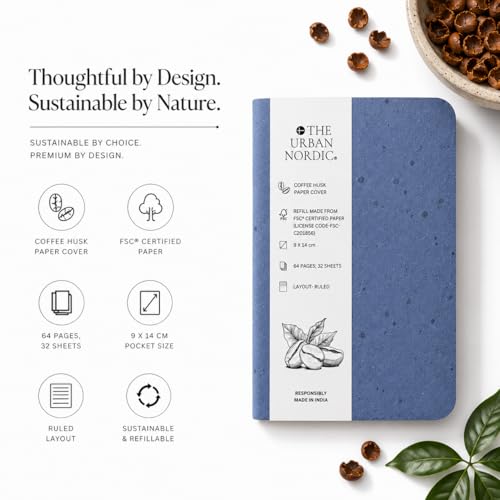 Image of Pocket Notebook A6 Pack of 20 | Mini Notebook for Office, Travel & Daily Notes | Scarlet Blue Tree-Free Coffee Husk Paper Cover | FSC Recycled Pages | Small Notepad