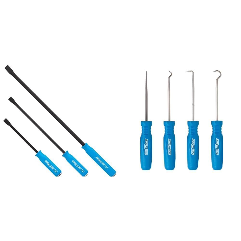 CHANNELLOCK 3pc Professional Pry Bar Set w/ 12, 17, and 25-inch Pry Bars, Made in USA, Molded 4-Sided Textured Grip & HP-4ECP 4pc Hook & Pick Set