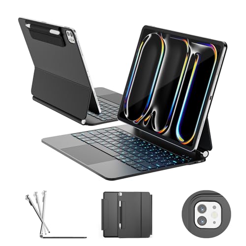 RAYMCRAFT for iPad Pro 13-inch Case with Keyboard (M5/M4 2025/2024) 11-Colors Backlight with Pencil Buckle Stain-Resistant Surface Magic Keyboard for iPad Pro 13-inch Multi-Touch Trackpad Black