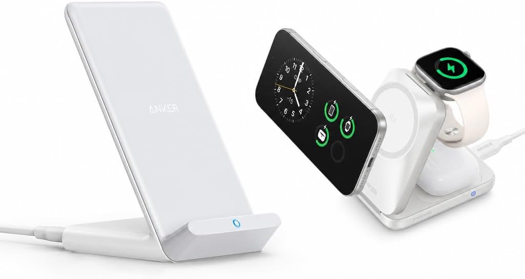 Anker 313 Wireless Charger (Stand) & Prime Foldable MagSafe Charger, 25W Qi2.2-Certified Palm-Sized Travel-Ready 3-in-1 Charging Station, AirCool Wireless Charger, for iPhone 17