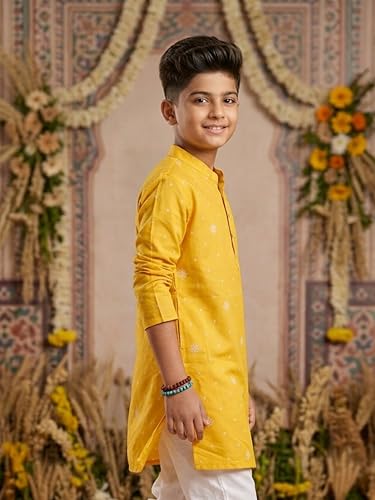 Image of KiddoPanti Boys 100% Cotton Ethnic Motif Printed Short Length Kurta