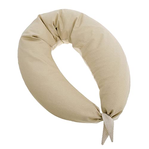 Cambrass-cojín Lactancia bebé en Forma de Media Luna-Almohada para Embarazadas-Almohada de Lactancia con Relleno de microperlas Que proporcionan un Mejor Descanso y Relax-Vichy Beige 80x185x16 cm