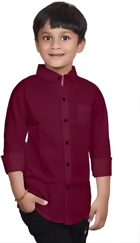 Boys Cotton Blend Solid Full Sleeve Shirt with Spread Collar ? Casual Shirt for Kids