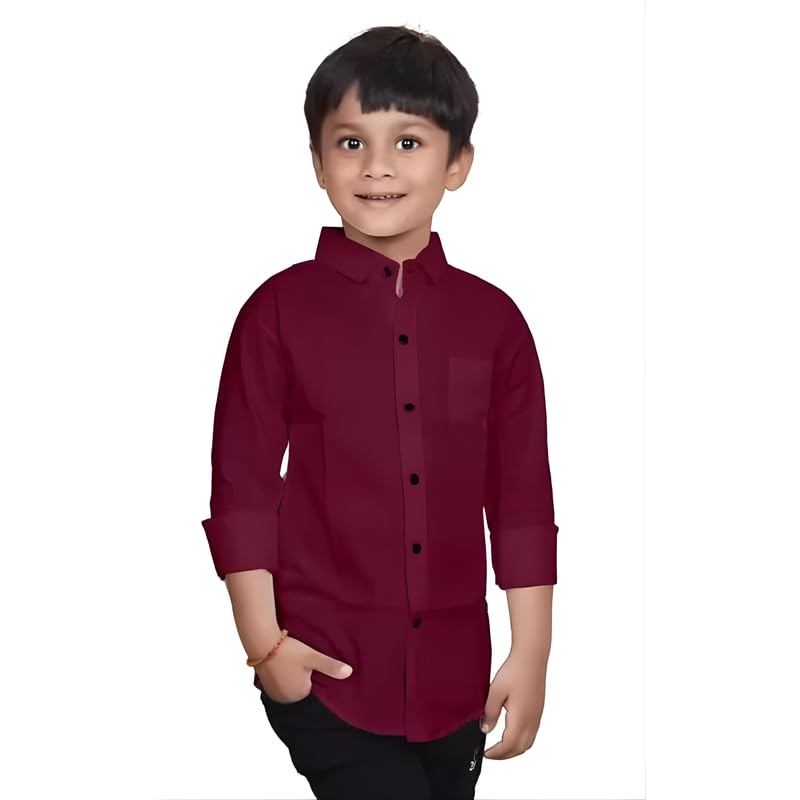 Image of Boys Cotton Blend Solid Full Sleeve Shirt with Spread Collar ? Casual Shirt for Kids