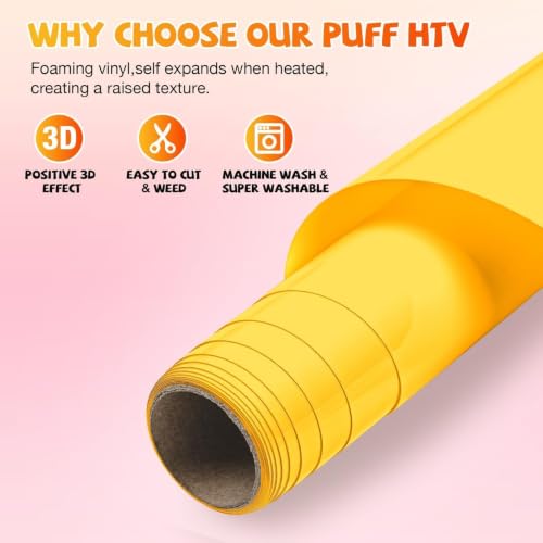 Image of VinylRus Puff HTV Heat Transfer Vinyl Roll, Yellow, 12 inch x 6FT