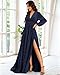 OLJHFJ Women's Long Sleeve Bridesmaid Dresses - V Neck Wedding Guest Dress Pleated A Line Long Formal Evening Dress with Slit Dusty Blue