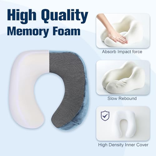 Image of Cirorld Neck Pillow for Traveling, Travel Pillows for Airplanes,100% Pure Memory Foam Travel Neck Pillow, Adjustable Flight Pillow, Portable Plane Accessories with Eye Mask, Earplugs, Carry Bag