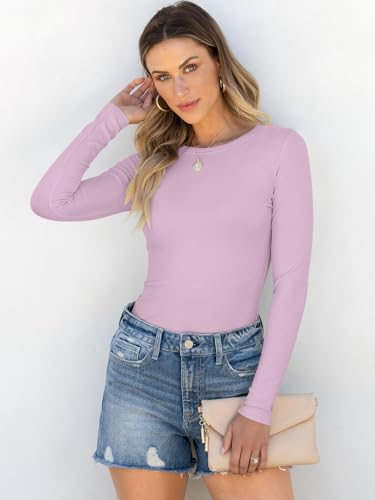Image of ANRABESS Women Long Sleeve Shirts Rib Knit Slim Fit Tops Basic Tee Spring Outfits Casual T-Shirt Underscrubs Layer Clothes