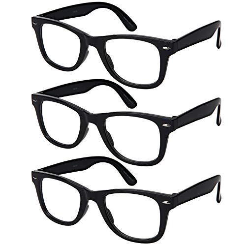 Edge I-Wear 3 Pack Classic Black Horned Rim Sunglasses For Men Women Color Mirrroed & Clear Lens 100% UV400 Protection