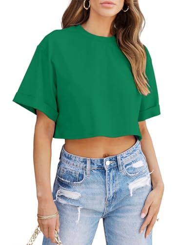 Image of Tankaneo Women Crop T-Shirts Half Sleeve Drop Shoulder Cropped Tops Y2K Casual Summer Basic Tees