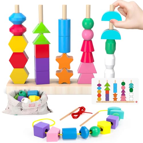 SOLMAN Montessori Wooden Toys for Boys Girls,Stacking Shape Sorter Toys for Toddlers,Educational Learning Toys - Birthday Gifts