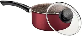 Panela Tramontina Paris em Alumínio com Revestimento Interno e Externo em Antiaderente Starflon Max Vermelho com Tampa de Vidro 16 cm 1,5 L